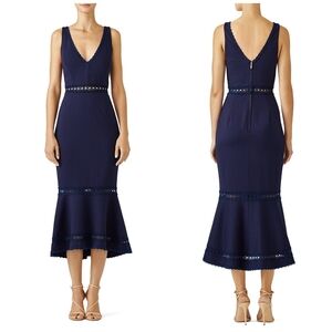 Nicholas Plunging Navy Dress, Midi High-Low Evening Dress, Wedding, Party Dress